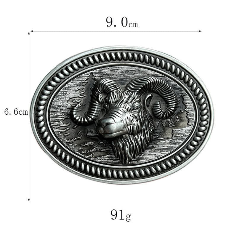Men's DIY Ram Goat Head Western Buckle Leather Belt - Image 3