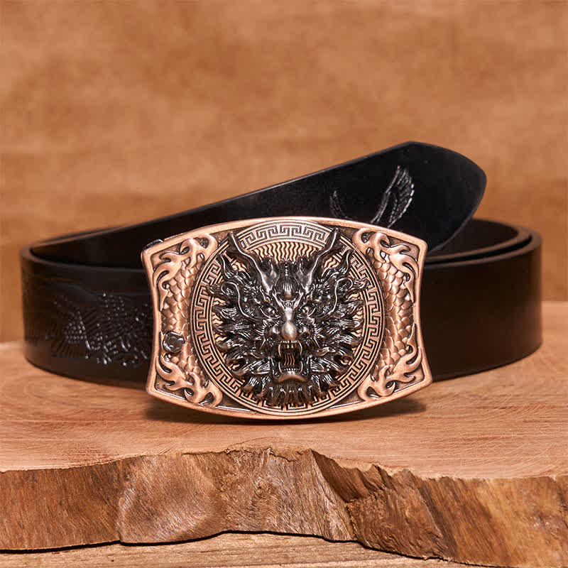Men's DIY Red Bronze Dragon Hidden Folding Knife Leather Belt - Image 6