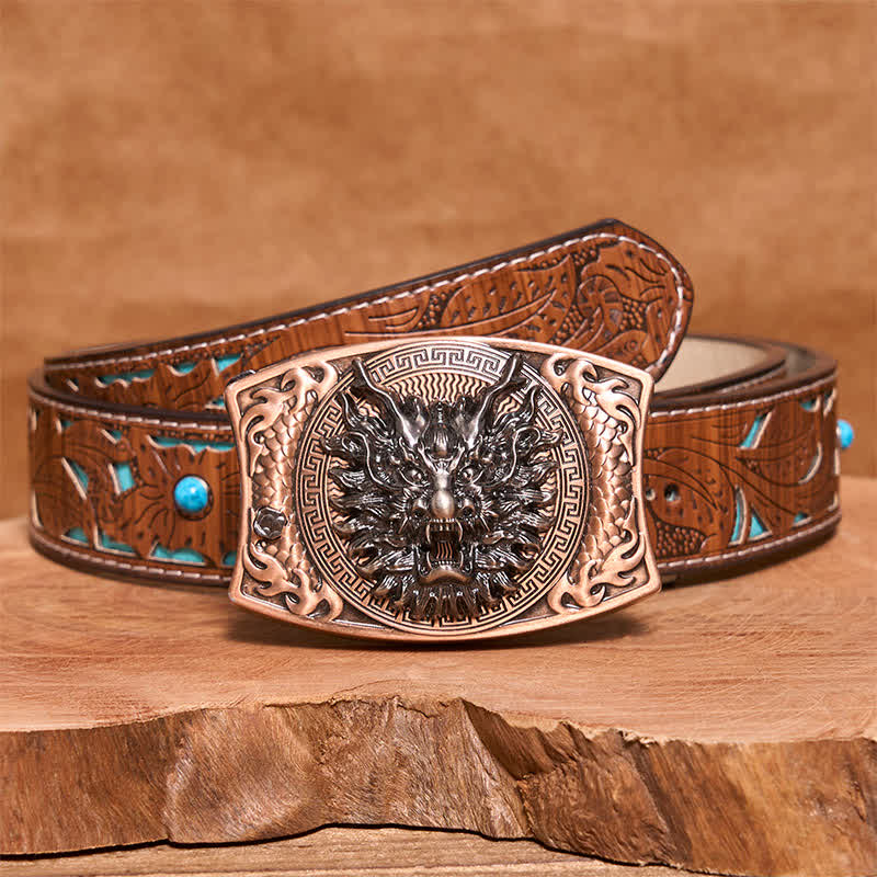 Men's DIY Red Bronze Dragon Hidden Folding Knife Leather Belt - Image 8