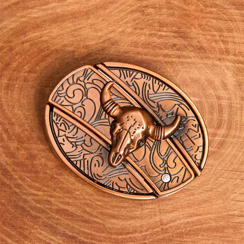 Men's DIY Red Bronze Longhorn Bull Hidden Folding Knife Leather Belt - Image 3