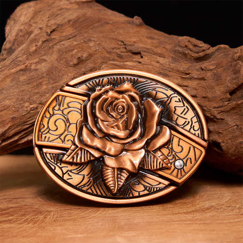 Men's DIY Red Bronze Rose Hidden Folding Knife Leather Belt