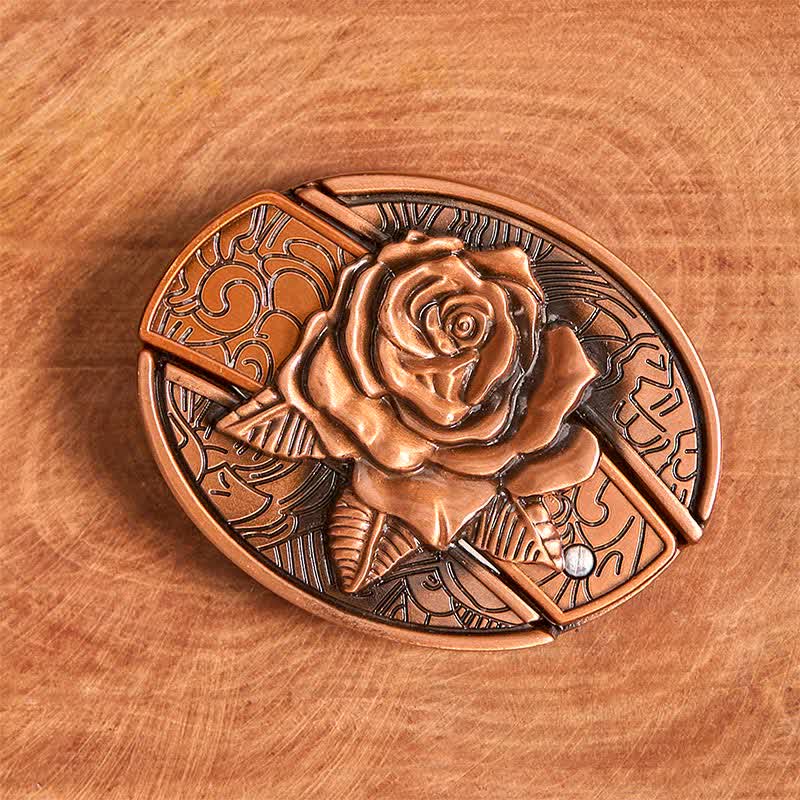 Men's DIY Red Bronze Rose Hidden Folding Knife Leather Belt - Image 3