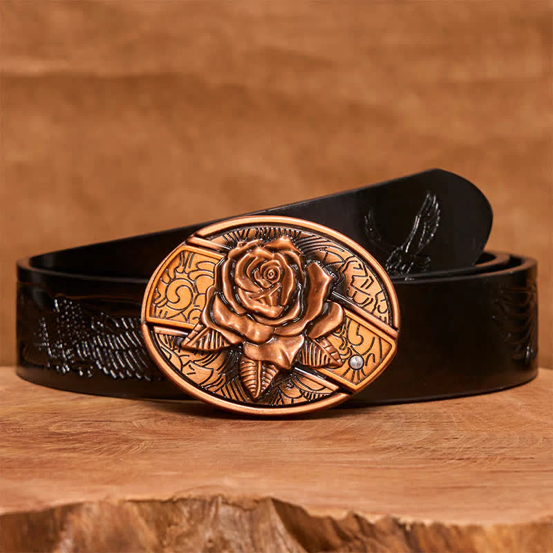 Men's DIY Red Bronze Rose Hidden Folding Knife Leather Belt - Image 7