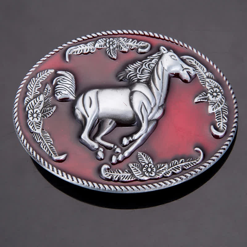 Men's DIY Red Enamel Running Horse Buckle Leather Belt - Image 5