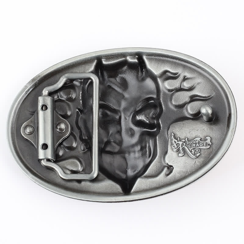 Men's DIY Red Flame Devil Skull Buckle Leather Belt - Image 2