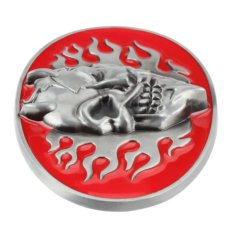Men's DIY Red Flame Devil Skull Buckle Leather Belt - Image 3