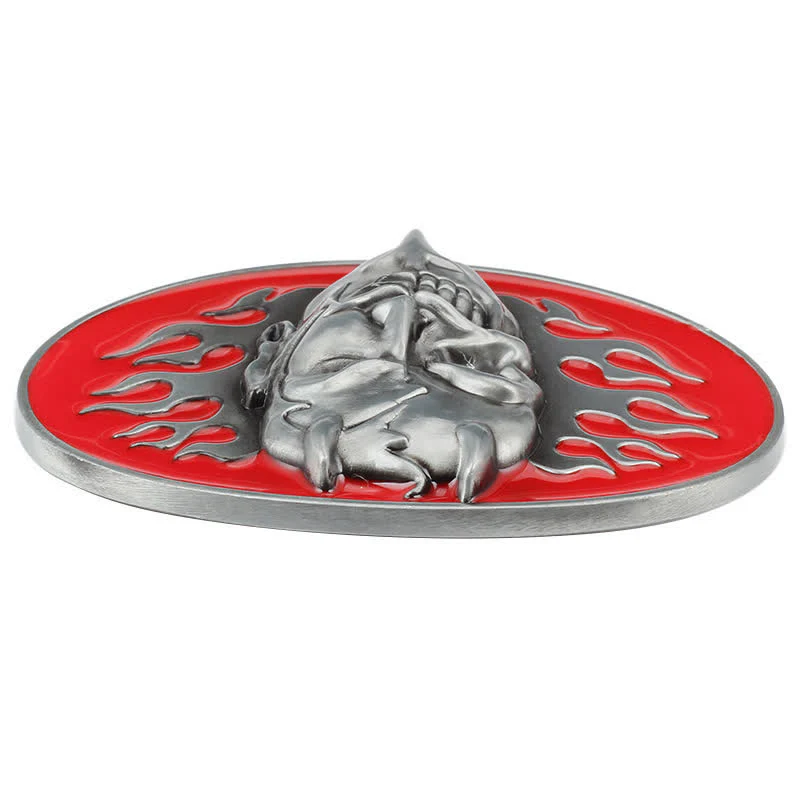 Men's DIY Red Flame Devil Skull Buckle Leather Belt - Image 4