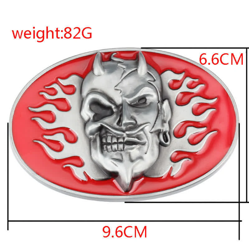 Men's DIY Red Flame Devil Skull Buckle Leather Belt - Image 5