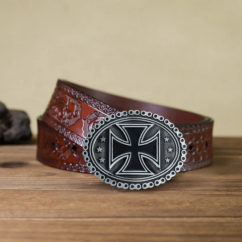Men's DIY Religion Cross Motorcycle Buckle Leather Belt - Image 10