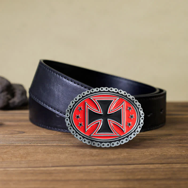 Men's DIY Religion Cross Motorcycle Buckle Leather Belt - Image 16
