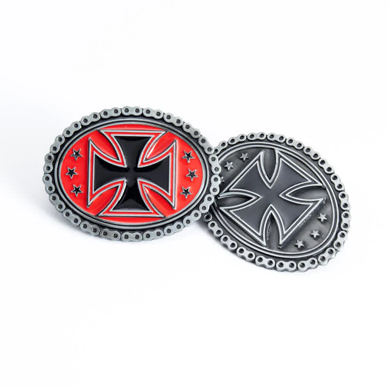 Men's DIY Religion Cross Motorcycle Buckle Leather Belt - Image 5