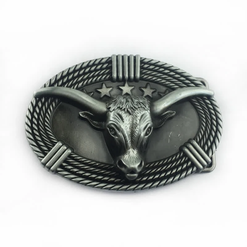Men's DIY Retro Five Stars Bull Head Buckle Leather Belt - Image 12