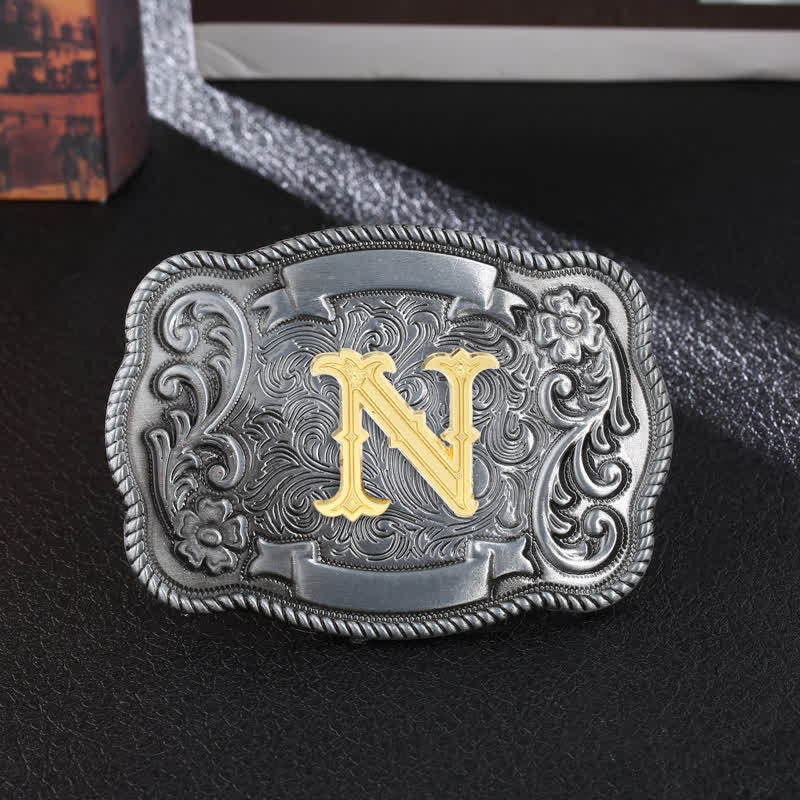 Men's DIY Retro Initial Letter Square Buckle Leather Belt - Image 16