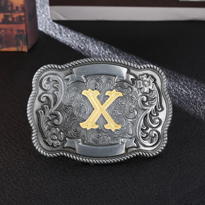 Men's DIY Retro Initial Letter Square Buckle Leather Belt - Image 26