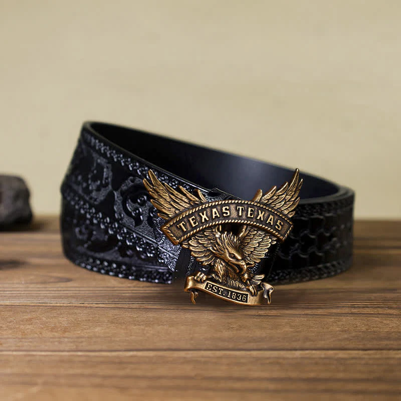 Men's DIY Retro Western Texas Eagle Buckle Leather Belt - Image 15