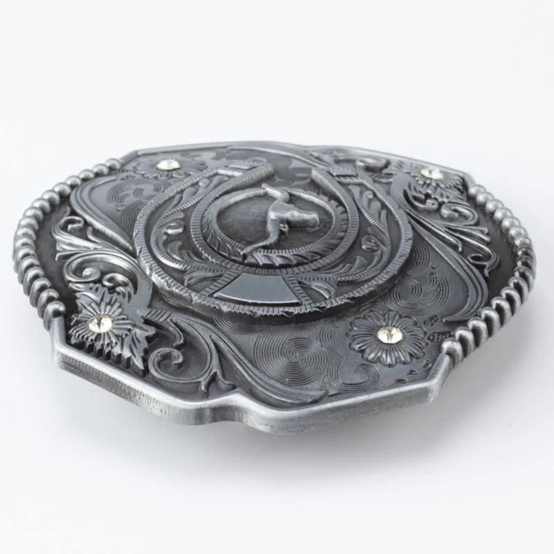Men's DIY Rhinestone Floral Bull Buckle Leather Belt - Image 5