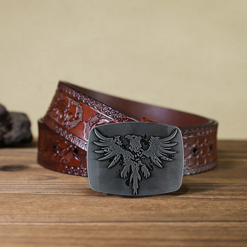 Men's DIY Rising Phoenix Eagle Buckle Leather Belt - Image 15