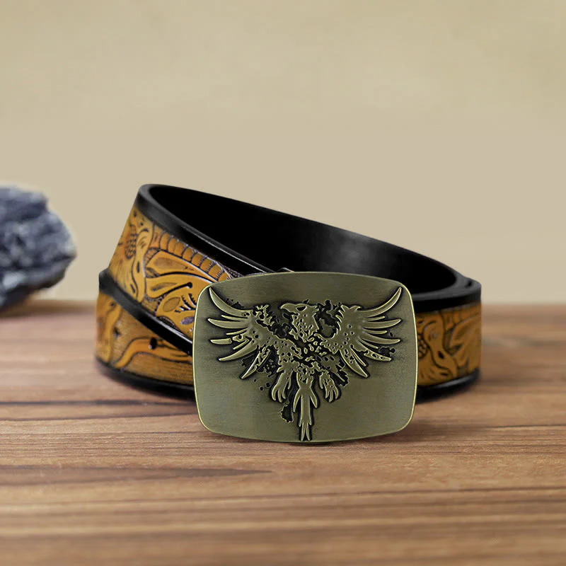 Men's DIY Rising Phoenix Eagle Buckle Leather Belt - Image 19