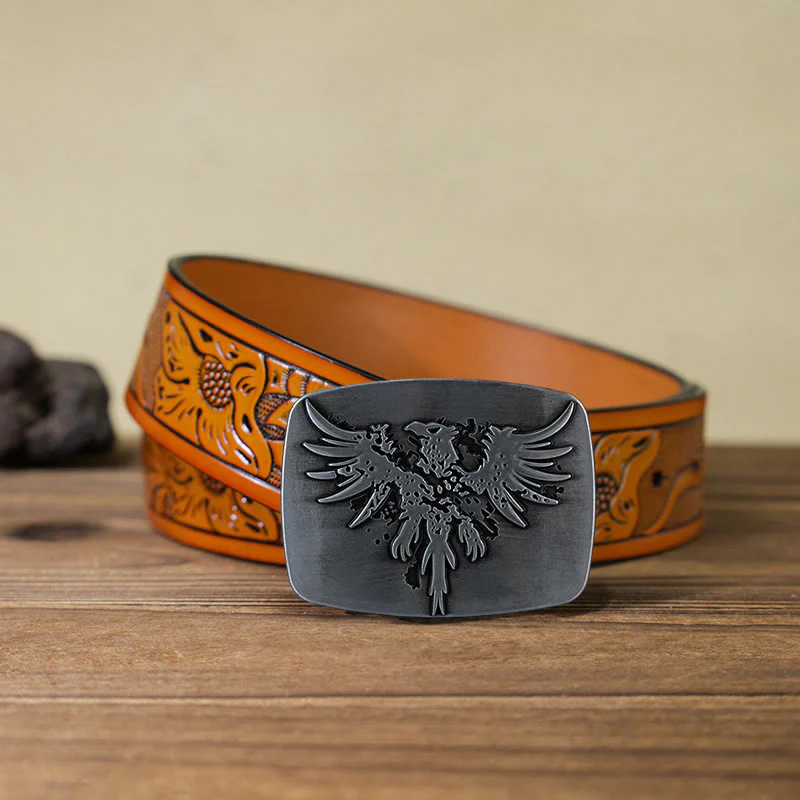 Men's DIY Rising Phoenix Eagle Buckle Leather Belt - Image 21