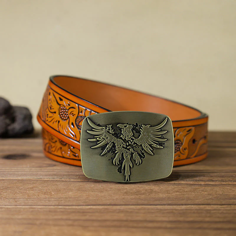 Men's DIY Rising Phoenix Eagle Buckle Leather Belt - Image 22