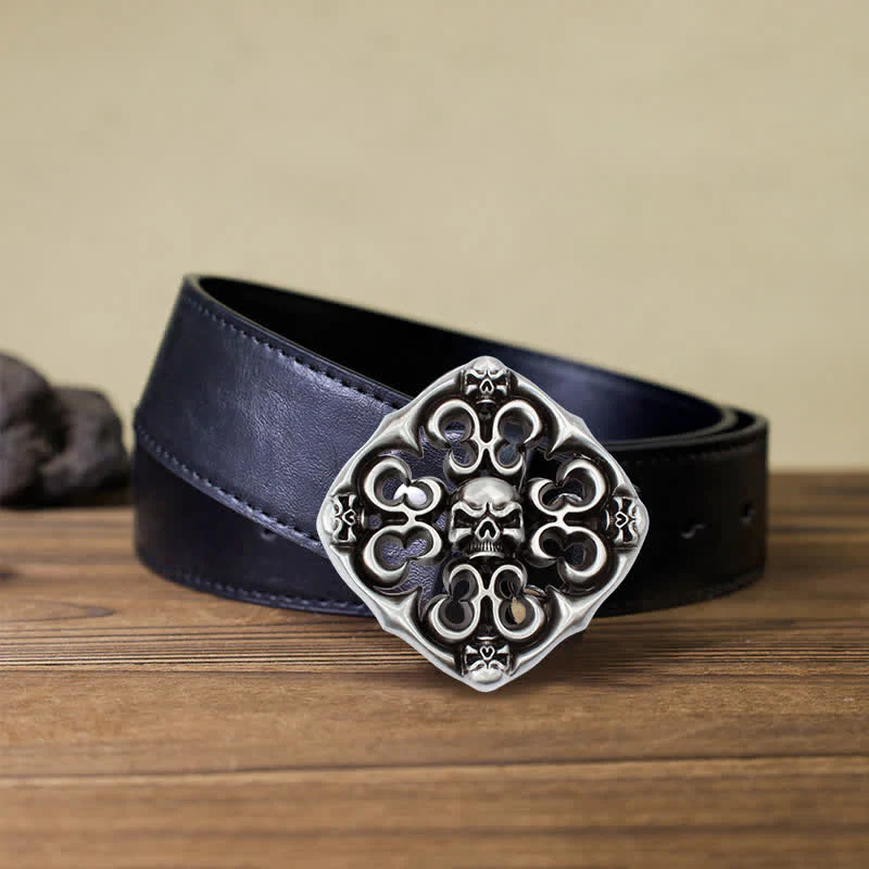 Men's DIY Rock Hollow Out Skull Buckle Leather Belt - Image 4