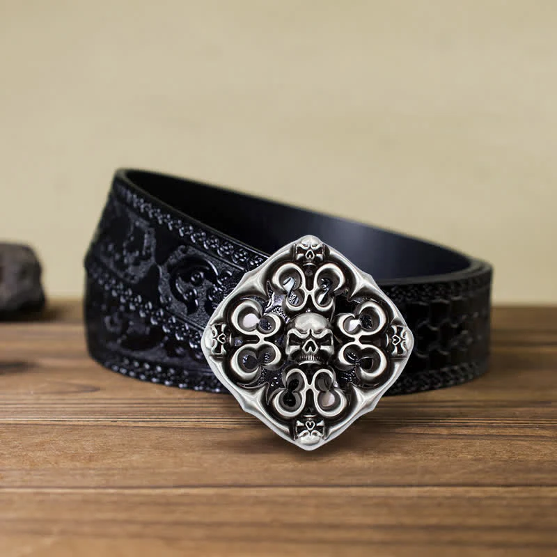 Men's DIY Rock Hollow Out Skull Buckle Leather Belt - Image 7