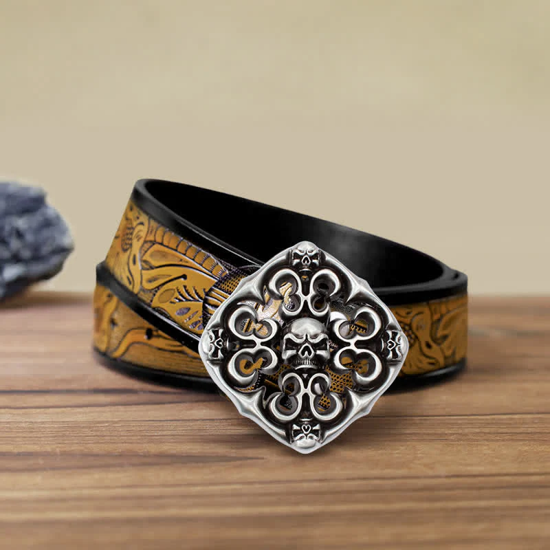 Men's DIY Rock Hollow Out Skull Buckle Leather Belt - Image 9