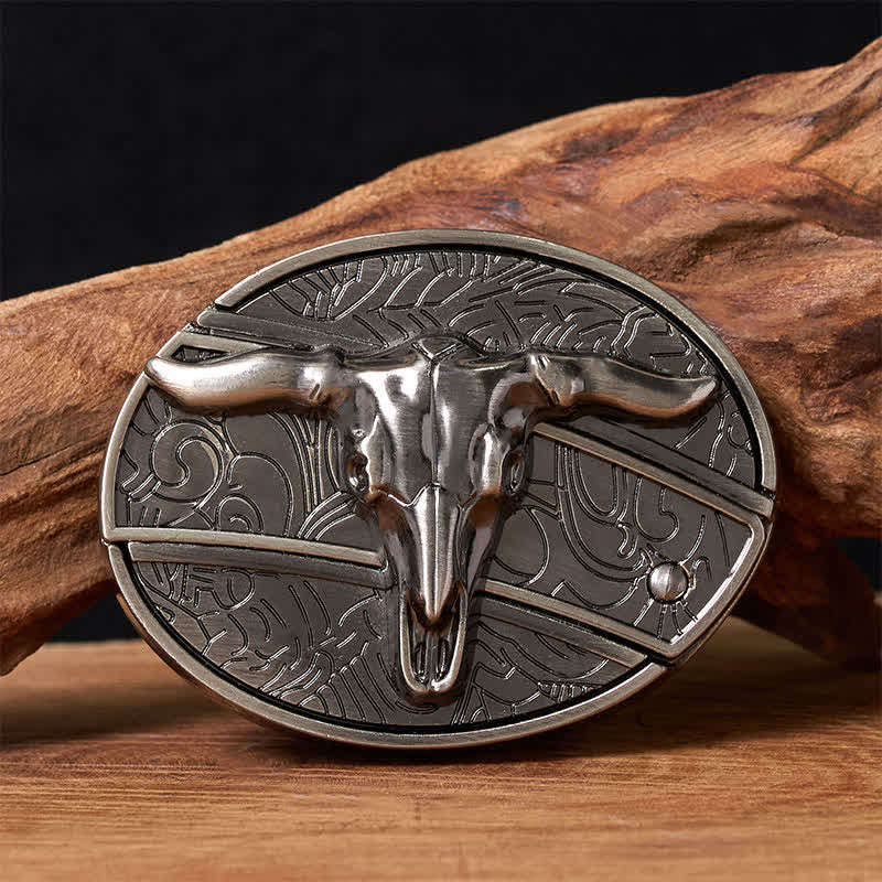 Men's DIY Rodeo Bull Hidden Folding Knife Buckle Leather Belt