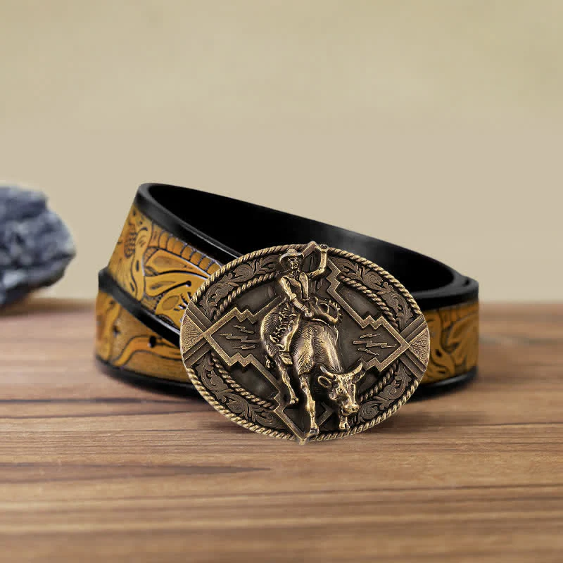Men's DIY Rodeo Bull Rider Buckle Leather Belt - Image 20