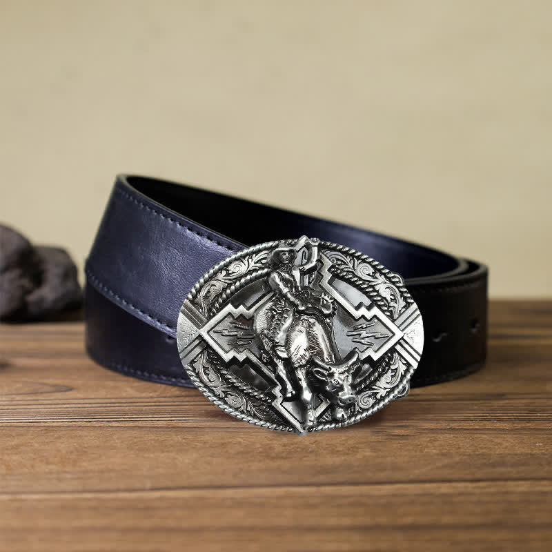 Men's DIY Rodeo Bull Rider Buckle Leather Belt - Image 4