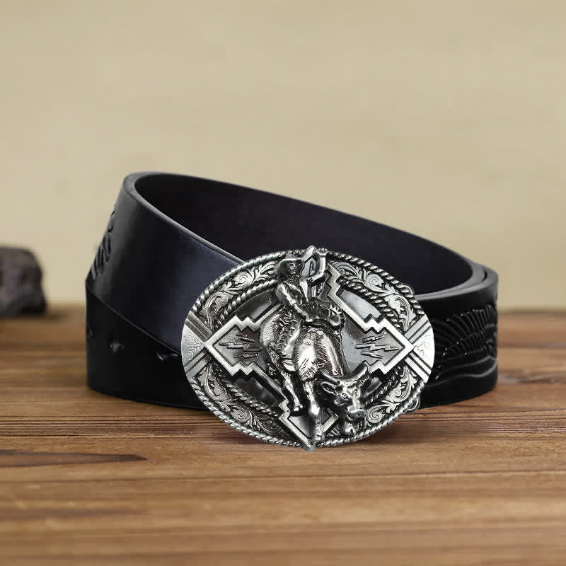 Men's DIY Rodeo Bull Rider Buckle Leather Belt - Image 7