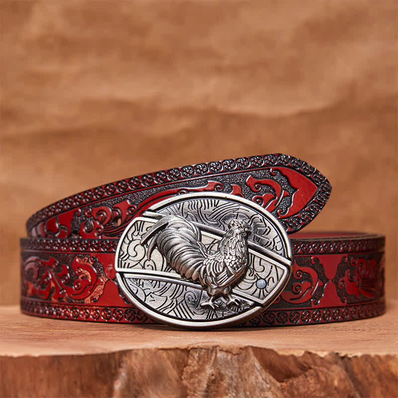 Men's DIY Rooster Hidden Folding Knife Leather Belt - Image 8