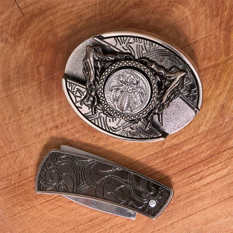Men's DIY Rotating Spider Hidden Folding Knife Leather Belt - Image 3