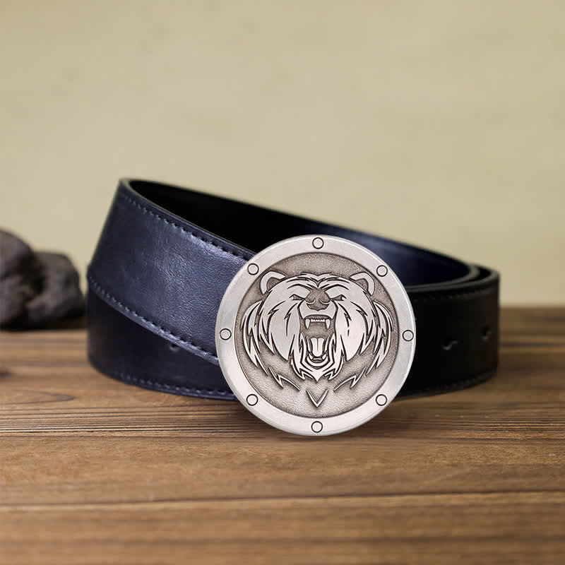 Men's DIY Round Punk Tiger Head Buckle Leather Belt - Image 4