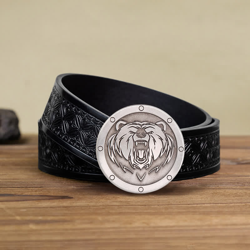 Men's DIY Round Punk Tiger Head Buckle Leather Belt - Image 6