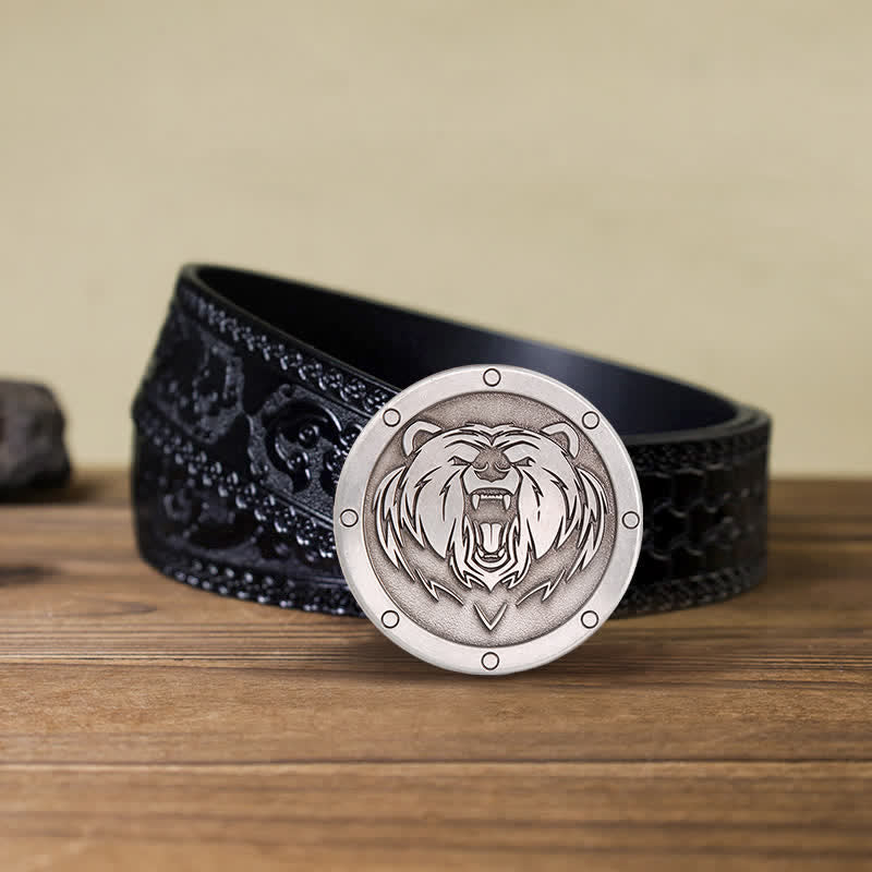Men's DIY Round Punk Tiger Head Buckle Leather Belt - Image 7