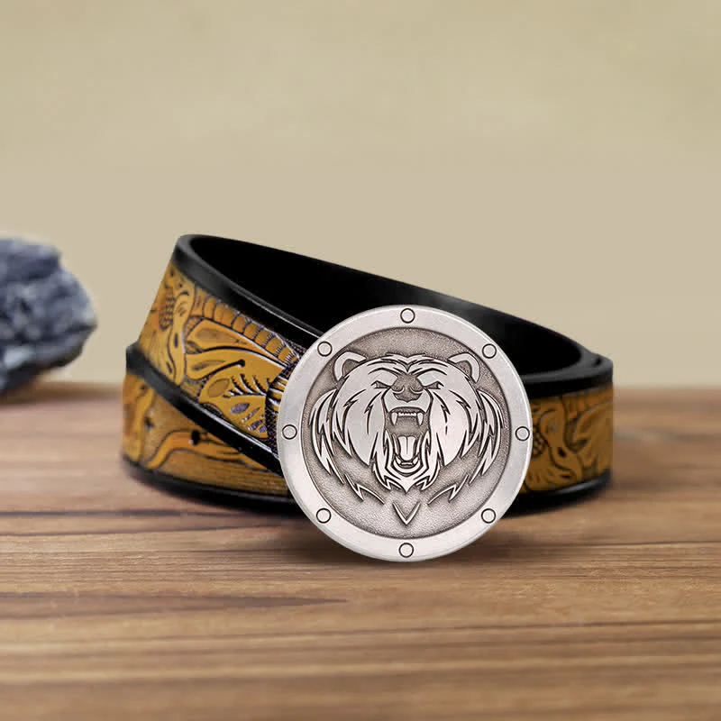 Men's DIY Round Punk Tiger Head Buckle Leather Belt - Image 9