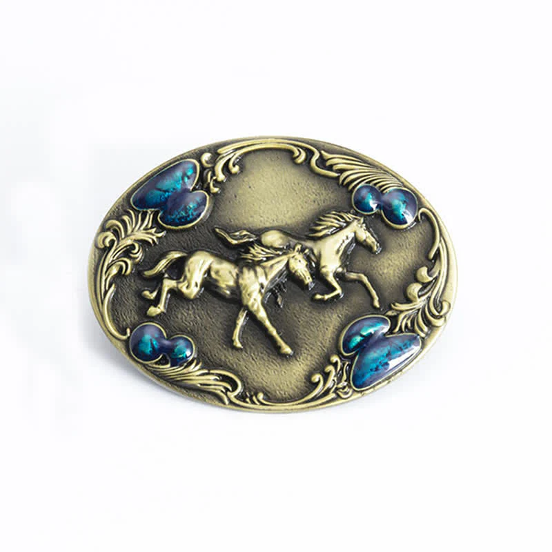 Men's DIY Running Horses Turquoise Bead Buckle Leather Belt - Image 4