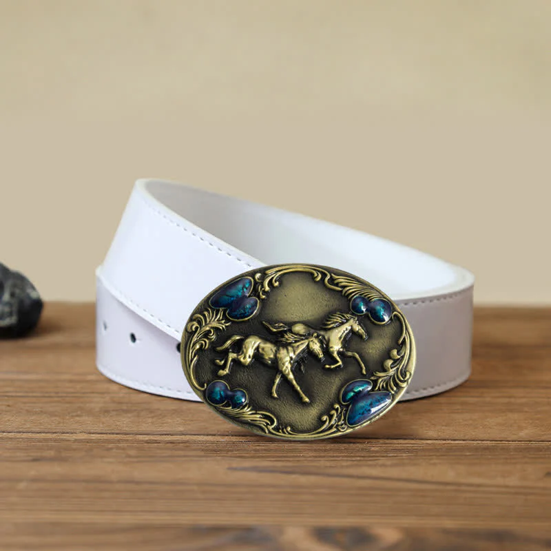 Men's DIY Running Horses Turquoise Bead Buckle Leather Belt - Image 9