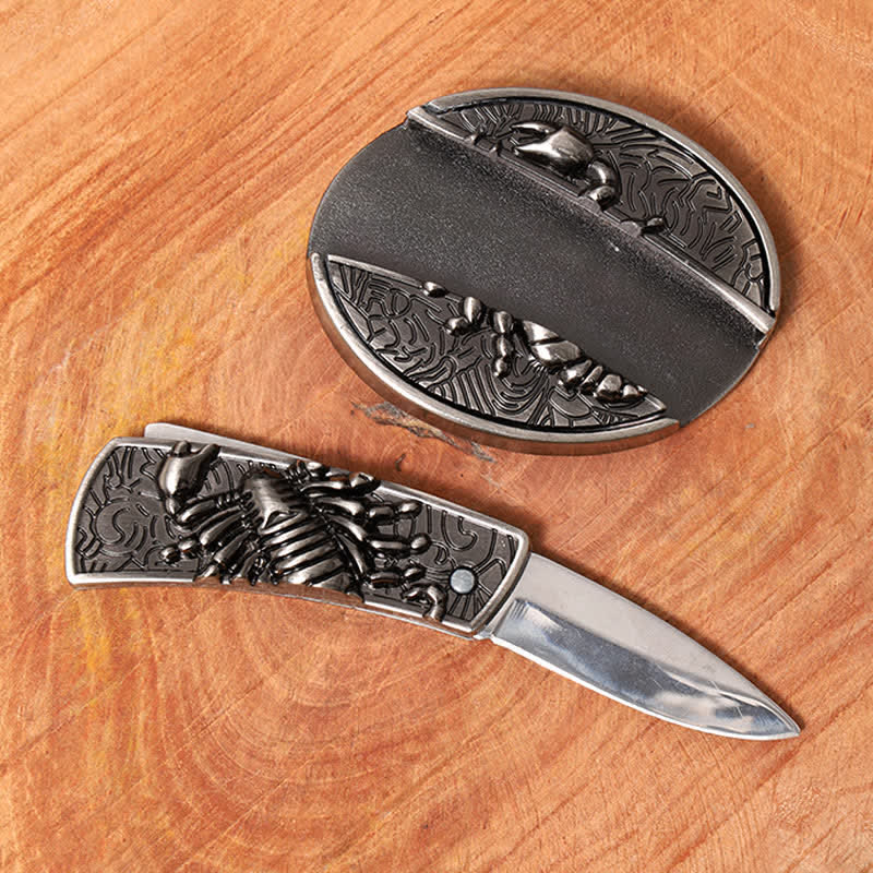 Men's DIY Scorpion Hidden Folding Knife Leather Belt - Image 2