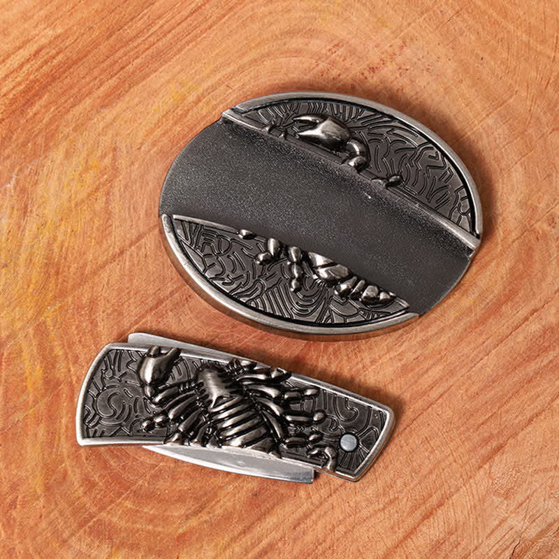Men's DIY Scorpion Hidden Folding Knife Leather Belt - Image 4