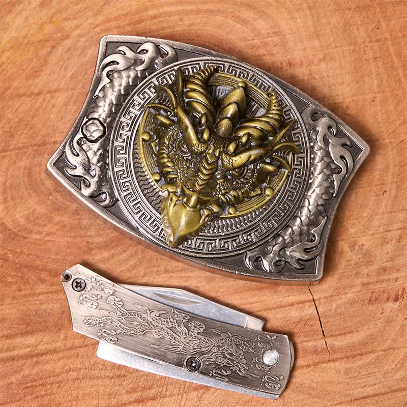 Men's DIY Sharp-billed Dragon Hidden Folding Knife Leather Belt - Image 3