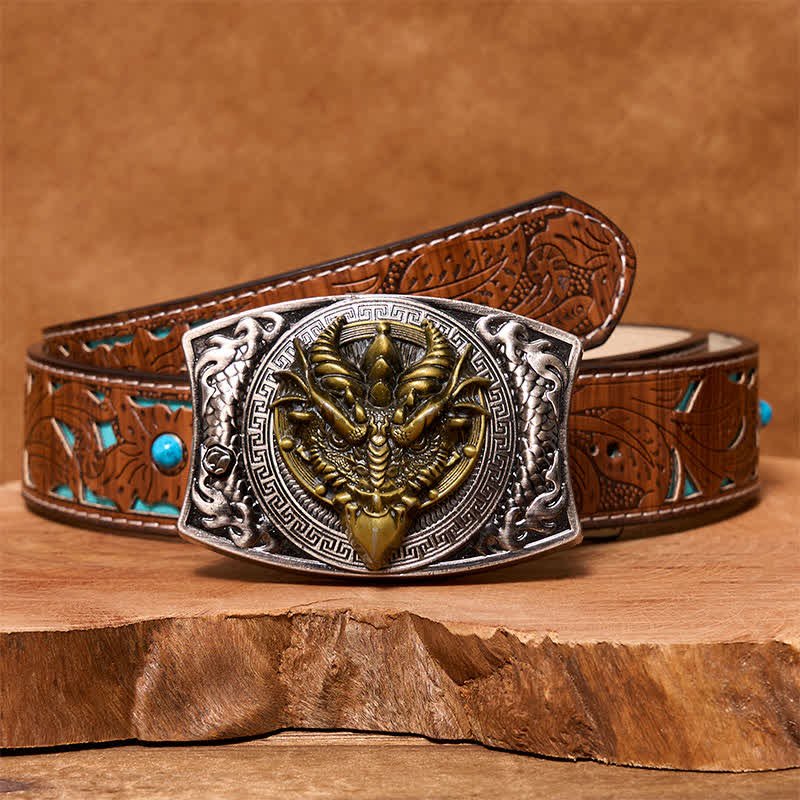 Men's DIY Sharp-billed Dragon Hidden Folding Knife Leather Belt - Image 7