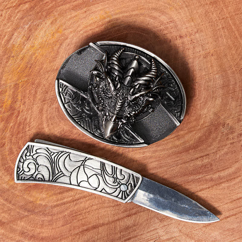 Men's DIY Sharp Dragon Hidden Folding Knife Leather Belt - Image 2