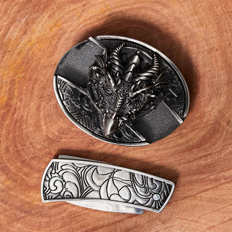 Men's DIY Sharp Dragon Hidden Folding Knife Leather Belt - Image 3