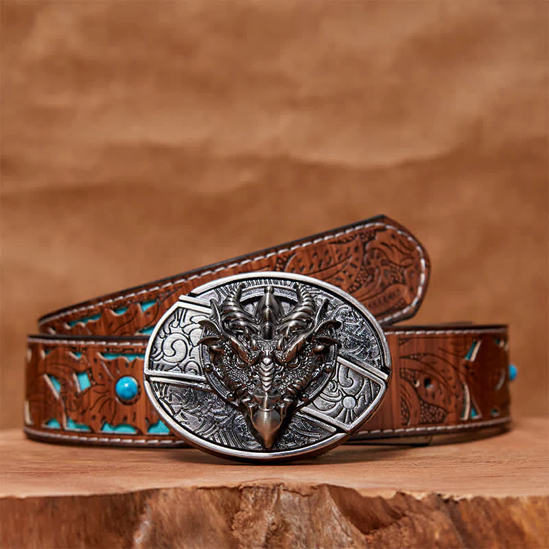 Men's DIY Sharp Dragon Hidden Folding Knife Leather Belt - Image 7