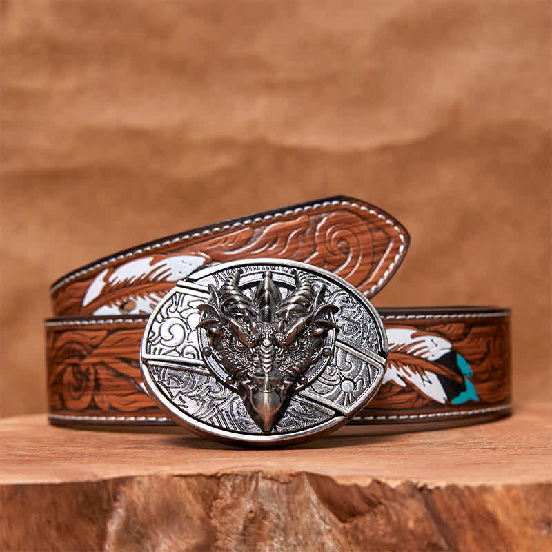 Men's DIY Sharp Dragon Hidden Folding Knife Leather Belt - Image 9