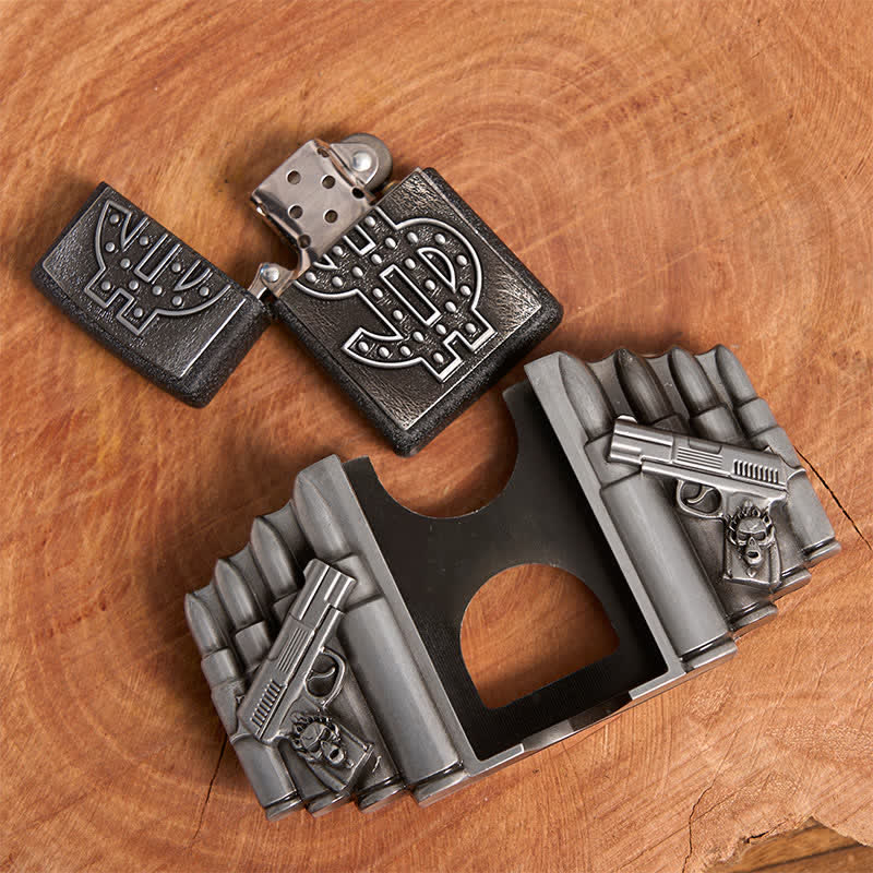 Men's DIY Silver Dual Guns & Bullets Leather Belt With Hidden Lighter - Image 5