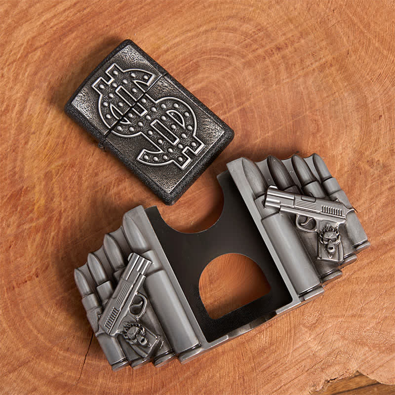 Men's DIY Silver Dual Guns & Bullets Leather Belt With Hidden Lighter - Image 6