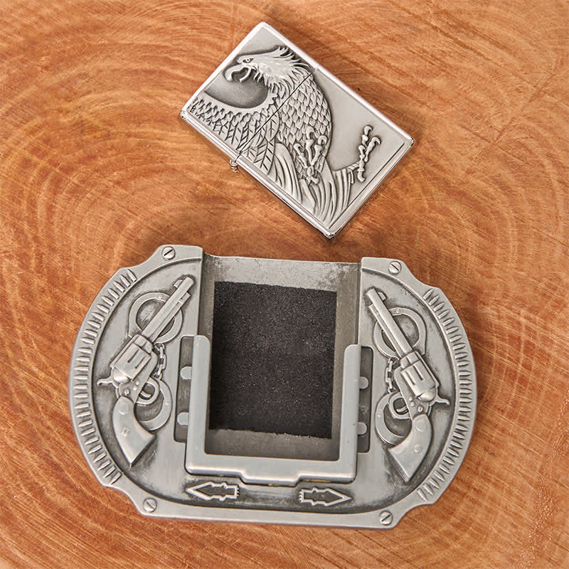 Men's DIY Silver Eagle Guns Leather Belt with Hidden Lighter - Image 10